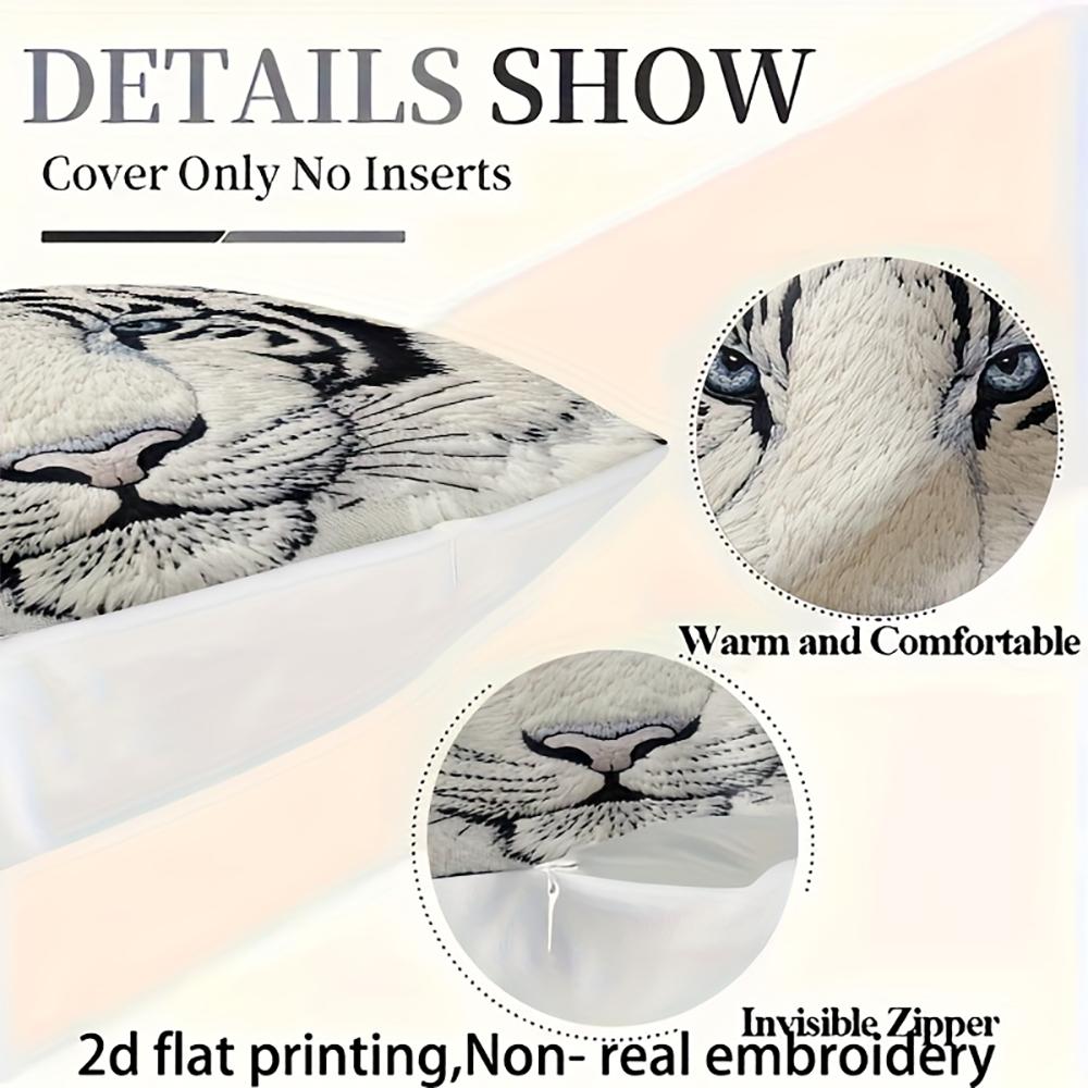 2D flat- Luxury White Tiger Print Square Throw Pillow Cover Modern Wildlife Home Decor Cushion Case for Sofa Bedroom Living Room