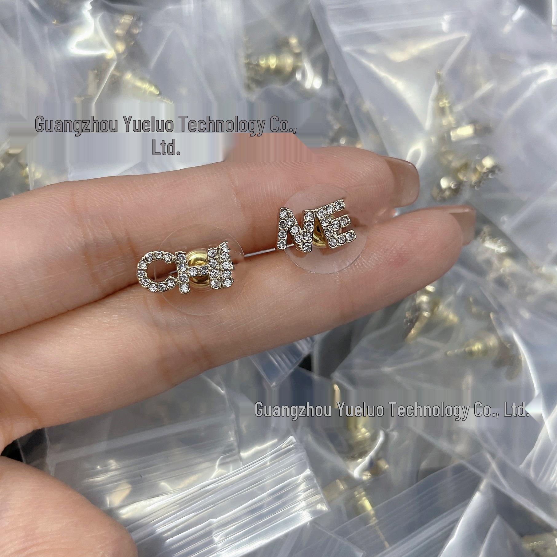 High-Quality Double C Full Diamond Stud Earrings for Women - Trendy Inlaid Design
