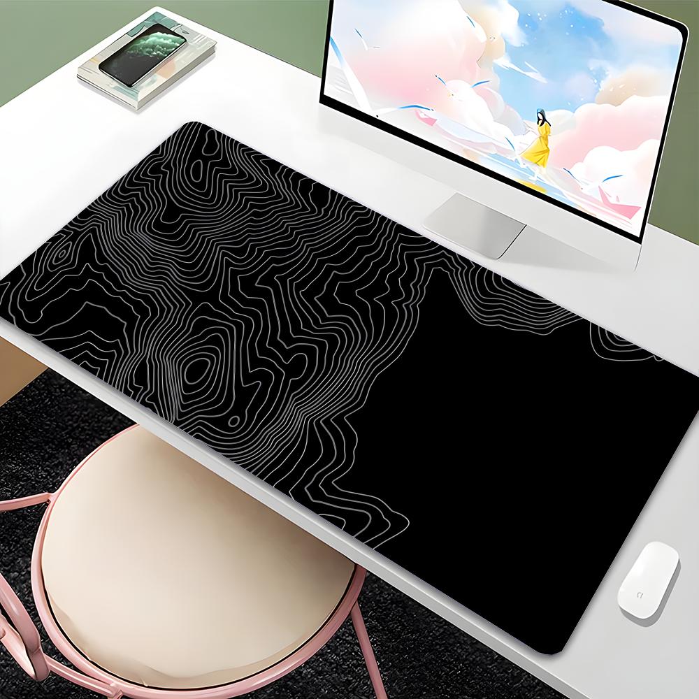 PC Black Topographic Mouse Pad with Stitched Edges Large Keyboard Pad Washable AntiSlip XXL Mouse Mat for Work from Home