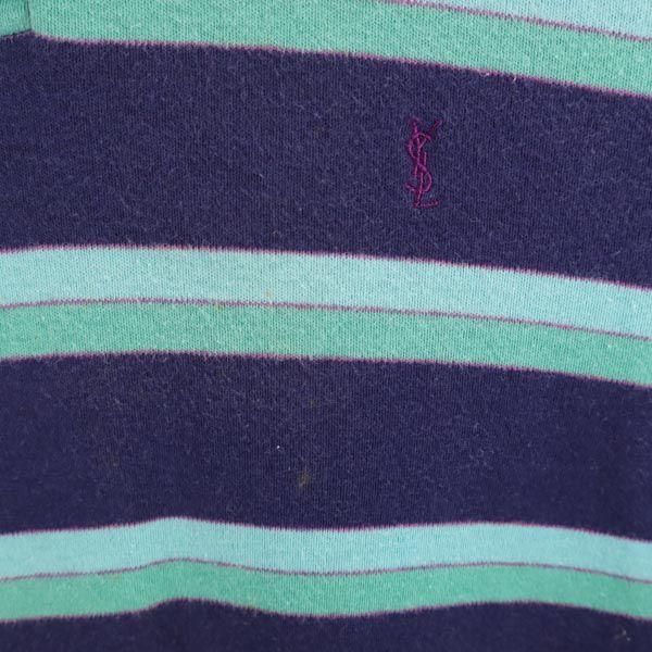 Yves Saint Laurent Border Pattern Short Sleeve Polo Shirt L Navy System Men's Used