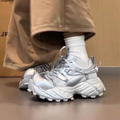 Daddy Shoes Ins Super Fire Thick-soled Muffin Small 6cm Casual Shoes Sports Shoes Silver Straps Little White Shoes Women's Shoes