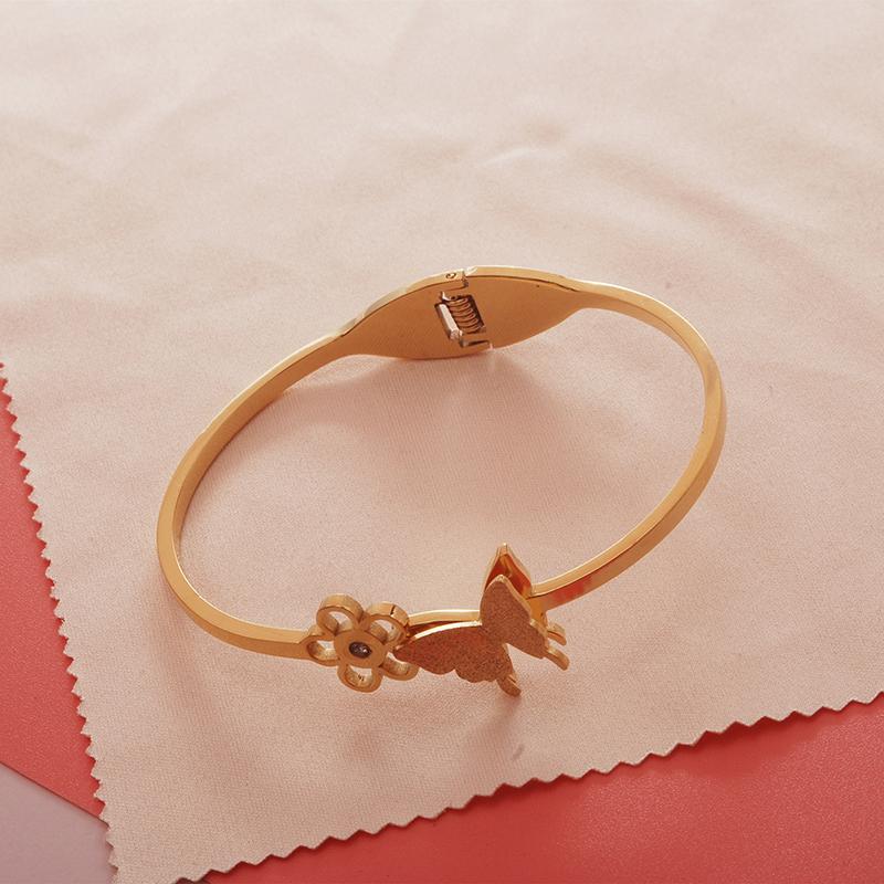 Fashion Ladies Titanium Steel Flower Butterfly Bracelet Bangles
