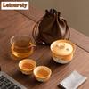 Fortune Cat Travel Tea Set Kit Zen Teapot And Cup Set 1 Pot 2 Cups Tea Maker Organizer Portable Outdoor Handbag Accessories Gift