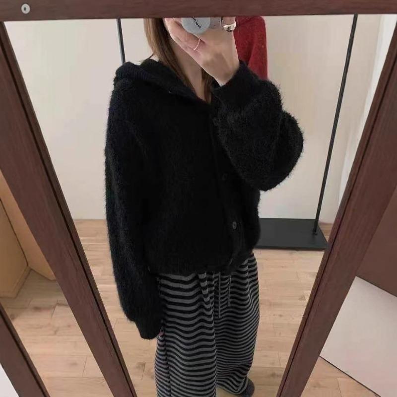 Design Sense Circle Hair Hooded Knitted Cardigan Autumn and Winter New Gentle Wind Sweater Jacket Women