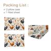 Bed Linen Set Of Three Pieces With Floral And Chicken Pattern, Including Two Pillowcases, Suitable For Bedroom (Plants,Poultry)