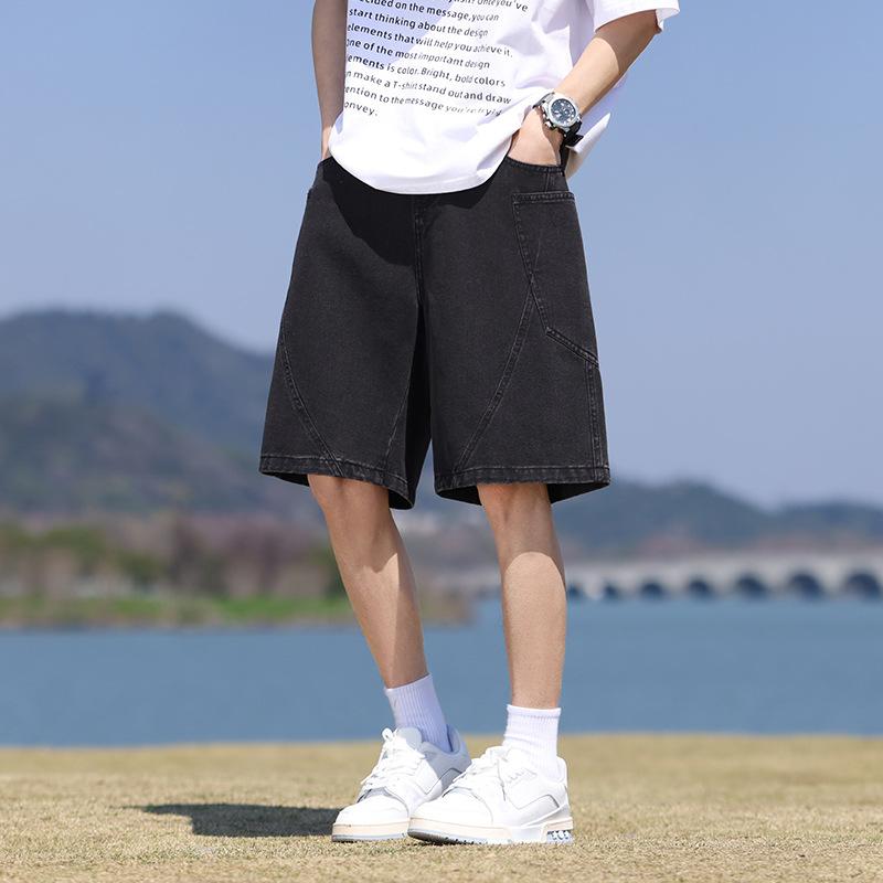 

Летние мужские джинсовые шорты-карго большого размера с эластичной резинкой на талии, прямые мешковатые джинсовые шорты S чёрный