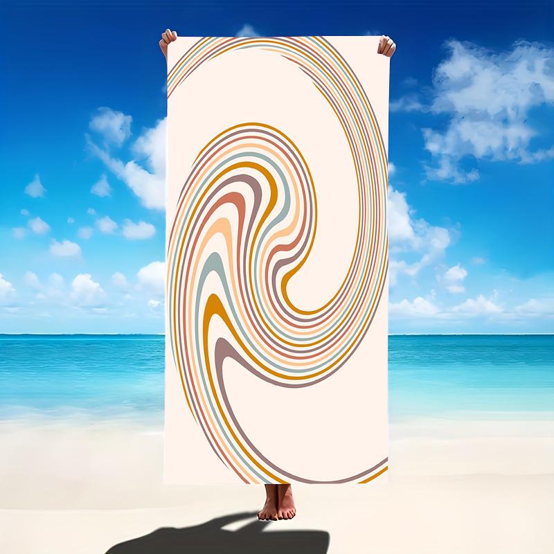 Mid Century Modern Microfiber Beach Towel Abstract Wavy Line Patterns Bath Towel Aesthetic Retro Swim Blanket For Vacation