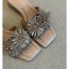 2026 Summer Rhinestone Flowers Brand Shoes Women Low Heel Sandals Elegant Ladies Party Shoes Sandals Heels 3.5cm