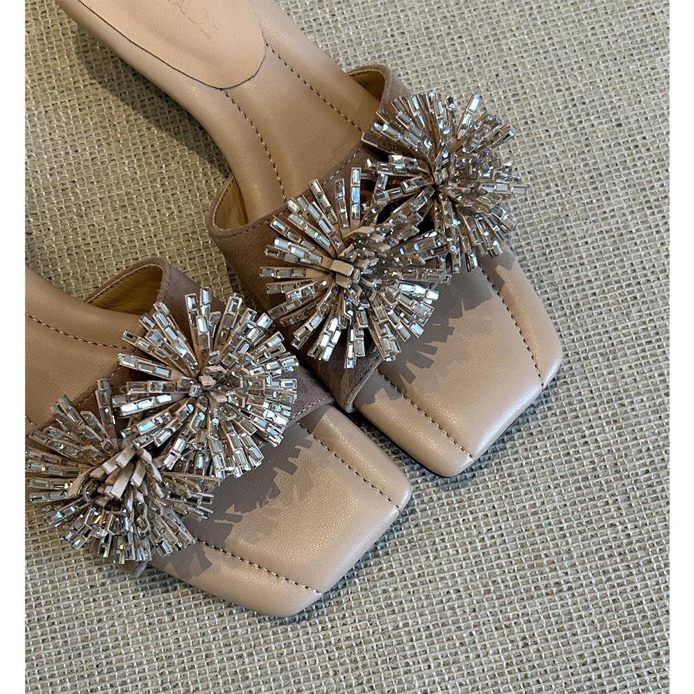 2026 Summer Rhinestone Flowers Brand Shoes Women Low Heel Sandals Elegant Ladies Party Shoes Sandals Heels 3.5cm