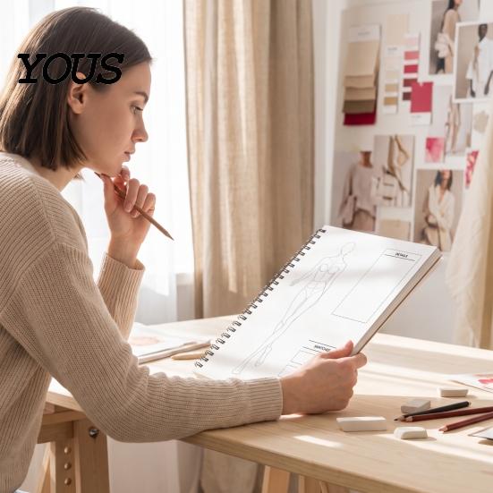 Spiral Bound Sketch Book Human Body Template Coloring Book, 360 Degree Flat Spread Portable Drawing Pad for Designers Pad, Cotton Pulp Paper