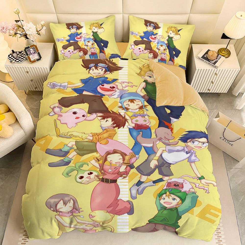Anime Digital-monsters Bedding Set Digimon Duvet Cover and Pillowcases Unfilled Single Double Bed Adult Boy Girl Gift