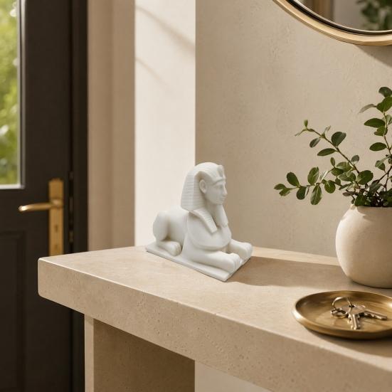 3D Printed Egyptian Sphinx Statue, White Lion Figurine for Desk, Ancient Egypt Home Decor for Shelf, Mythical Gift for History Buffs