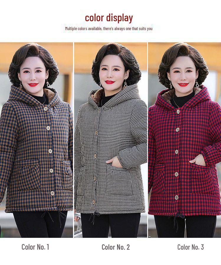 Veste à capuche chaude pour femmes d'âge moyen et âgées: Manteau en coton Automne/Hiver