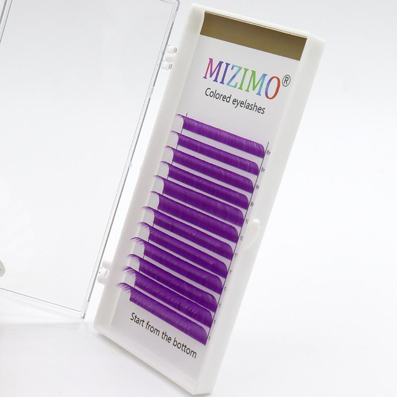 12 Reihen farbiger, einzeln gepfropfter falscher Wimpern, violette Augen-Make-up-Tools, natürliche Verlängerung, dramatische Make-up-Wimpern.