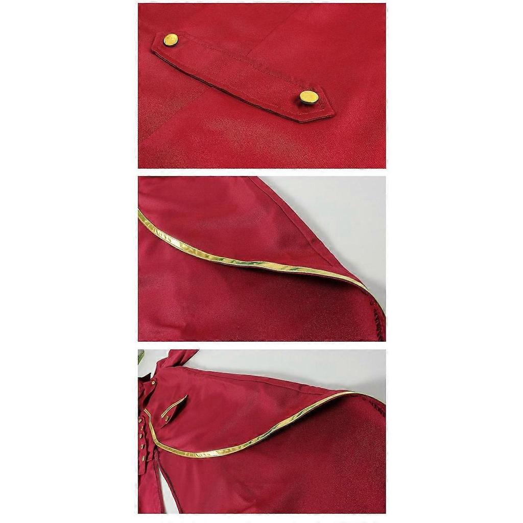 Mens Tuxedo Medieval Retro Punk Gold Trimmed Overcoat Carnival Costume less