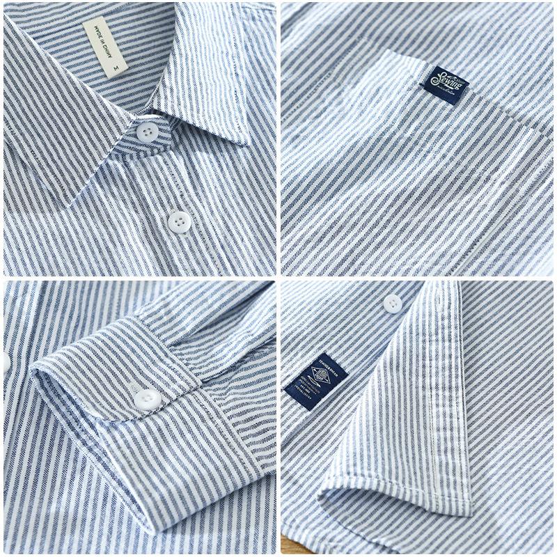 Japanese Style Stripes Long Sleeve Shirts for Men Spring and Summer 100 Cotton Men's Casual Shirt