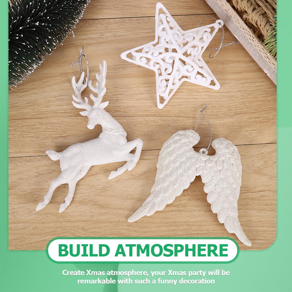 6Pcs Angel Wing Christmas Ornaments White Hanging Decor Xmas Tree Crafts Holiday DIY Project Photography Props