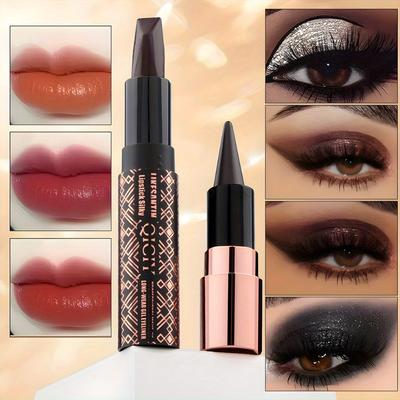 Double-headed Three-color Lipstick + Eyeliner Eyeshadow Lip Liner Multi-purpose Waterproof Quick-drying Matte Lipstick