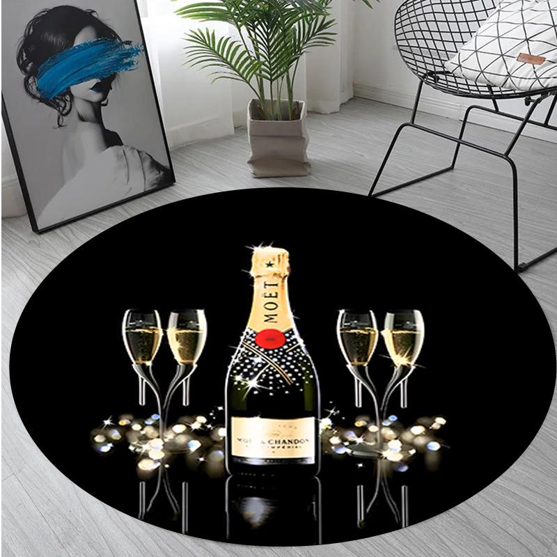 1Pc Moet Chandon champagne Circular Print Rug - home decoration Carpet For Living Room Bedroom Flooring Computer Chair Area Rug