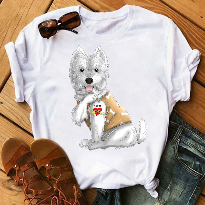 I Love Mom Print Damen T-Shirt Lustige Hundedruck Tops Harajuku Hunde-T-Shirt Sommer Kurzarm Graphic Tee Damen Kleidung