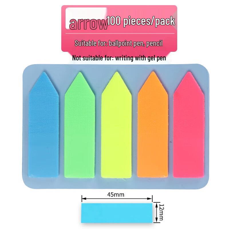 Transparent Sticky Note Strips: Fluorescent Color Arrows, Strong Adhesive, Reusable Index Stickers
