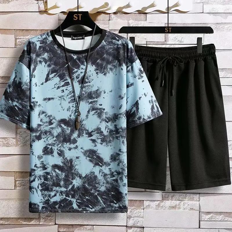 

Повседневный мужской спортивный костюм, новинка лета 2023, футболка из ледяного шелка с коротким рукавом и шорты, комплект стильной подходящей мужской одежды 6XL