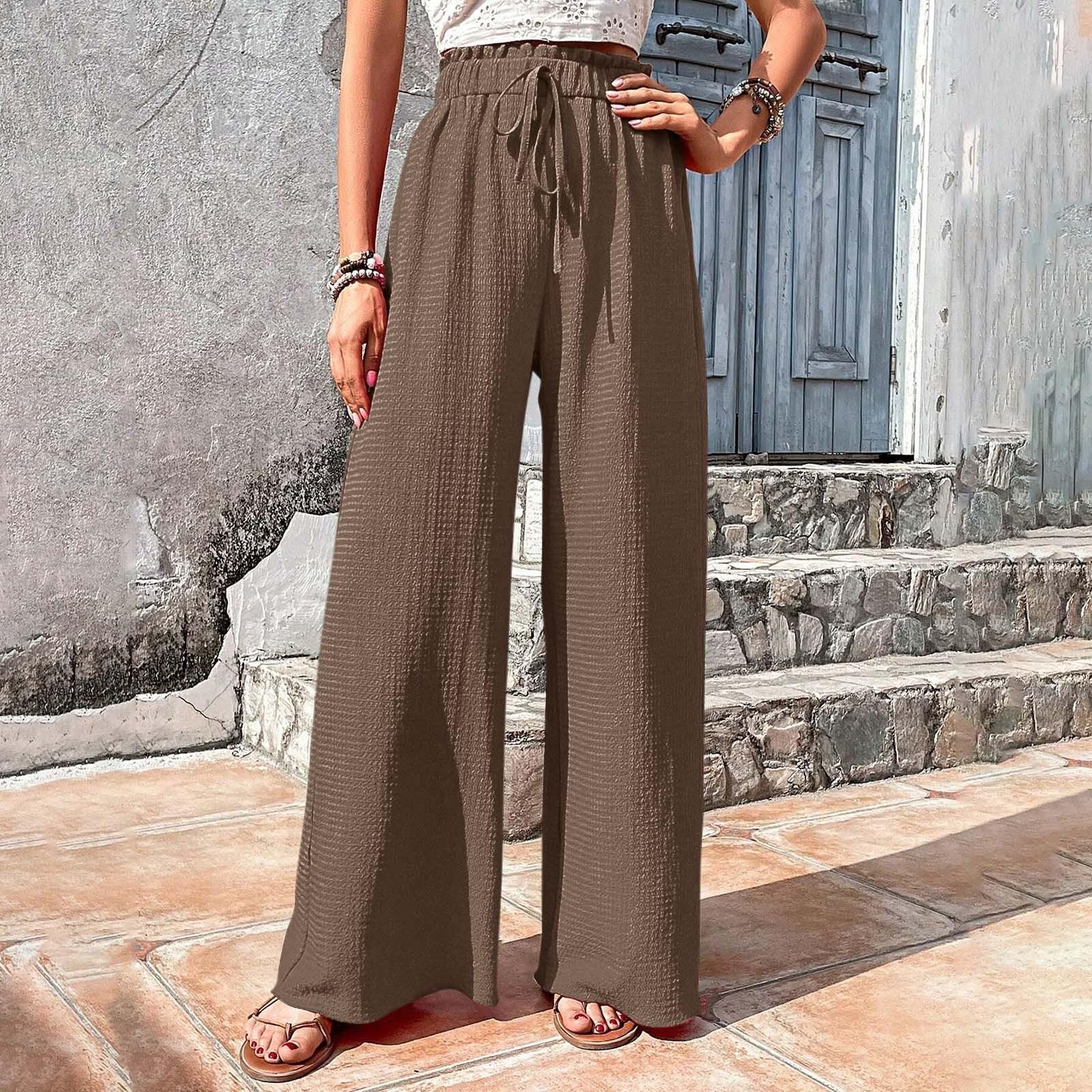 

Женские повседневные и модные однотонные универсальные широкие брюки в клетку с пузырьками L кофейный