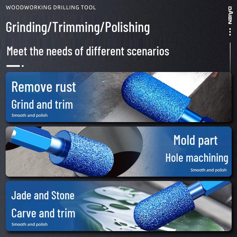 Hex Shank Diamond Grit Grinding Head for Hand Drills - Inner Hole Polishing & Milling Cutter Tool