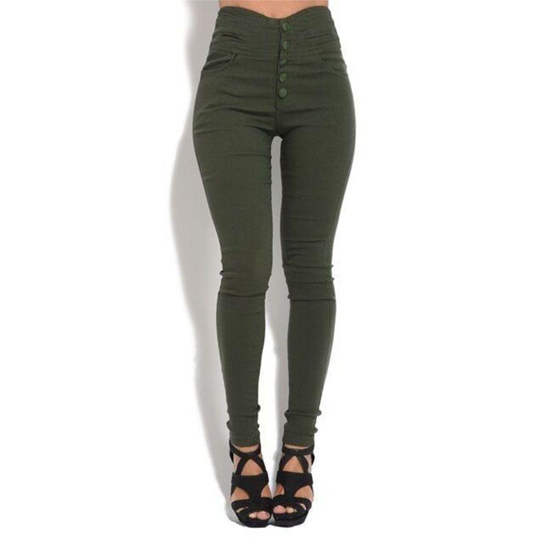 Comfortable Women Fashion Elastic Pants With Large Size And Sexy Button Leggings