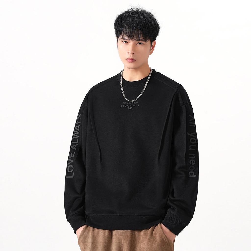 High-End American Men's Heavyweight Letter Print Hoodie - 2025 Autumn Trendy Spliced Loose Base Layer Shirt