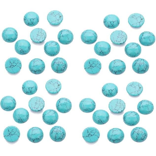 

40 шт. Синие кабошоны из синтетической бирюзы Камень Ювелирные изделия Камень Круглый Плоский дизайн Без отверстий Бусины Полукруглые Подвески для изготовления ювелирных изделий (Диаметр=12мм) Dia=6mm