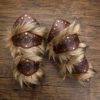 Medieval Viking Steampunk Faux Leather Fur Wrist Guards Armguard Bracer Armor for Halloween Cosplay Props Costume Accessories