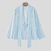 INCERUN Men Lapel Deep V Neck Long Sleeve Striped Print Casual Lace-up Shirts Tops