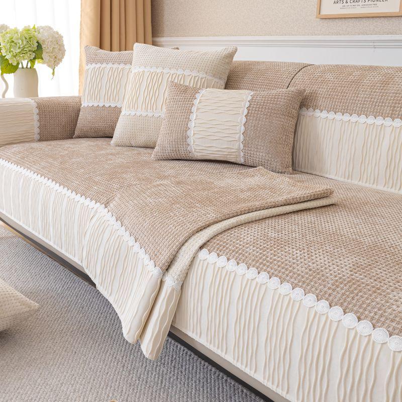 1pc Chenille Sofa Cover, Modern Minimalist Design Non-Slip Furniture Protector for Living Room, Bedroom, Office - Fits Armchair To 4-Seater Sofa