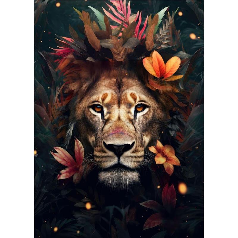 Portraits of Animals In the Jungle, Canvas, Painting, Poster with Print, Lion, Wolf, Monkey, Chameleon, Vintage Wall Art for the Living Room,
