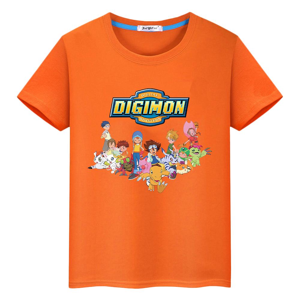 

digimon Принт 100% бавовняна футболка для дітей хлопчик 10 років y2k one piece Kawaii гордість футболка аніме Короткий Мультяшні Топи одяг для дівчаток 160 помаранчевий