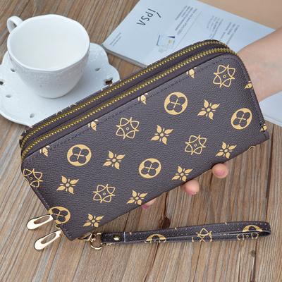 Fashion Double Zipper Handbags Women Long Phone Bags Vintage Design Artificial Leather Coin Purse Wallets