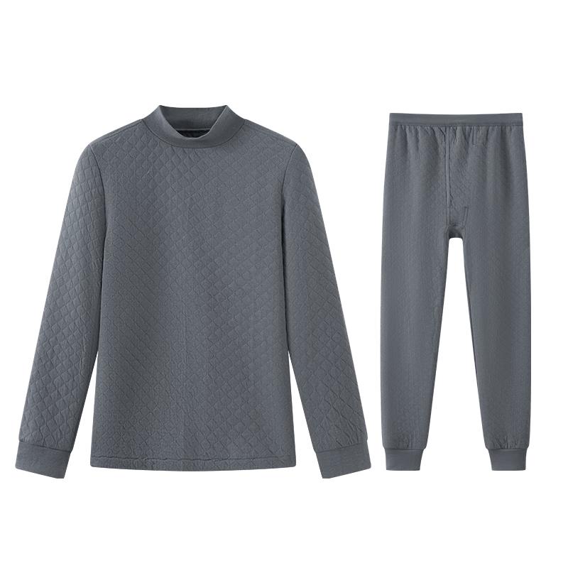 Yiershuang Men's 100% Cotton 3-Layer Thick Thermal Set