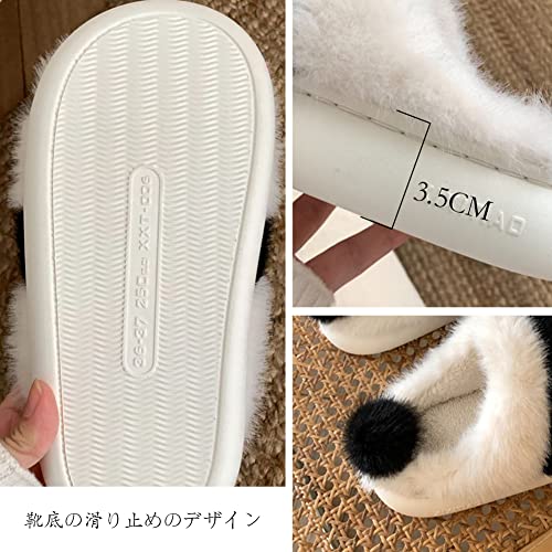 YUYAKESHI Cute Panda Non-Slip Winter Room Shoes, Fluffy, Warm, Soft, and Comfortable for Indoor Use (Non-Wrapped Ankle, Sizes 25-25.5cm)