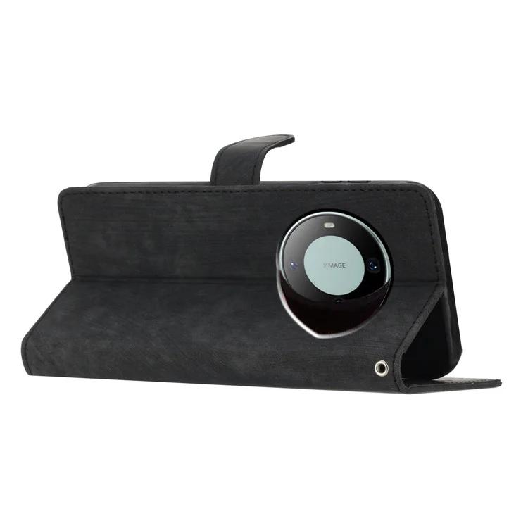 For Huawei Mate 60 Case Folio Flip Solid Color Skin-touch Phone Stand Leather Cover