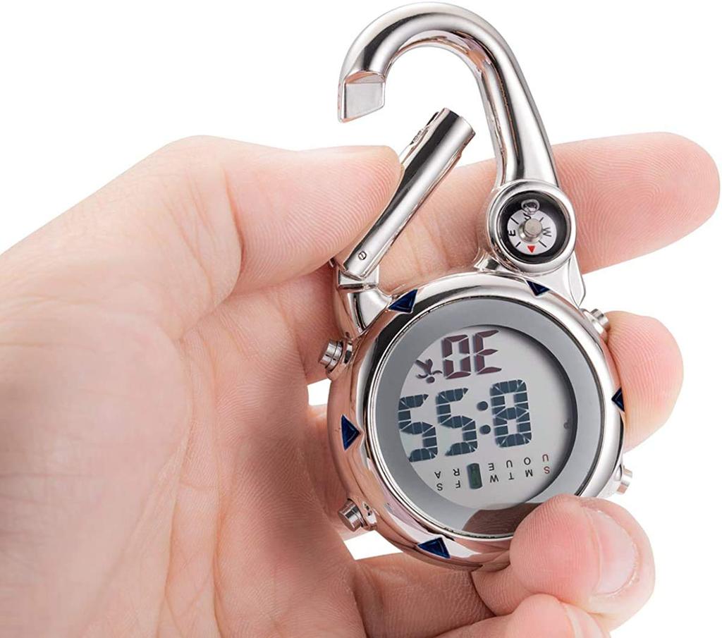 JEWELRYWE Pocket Watch Nurse Watch Digital Display Carabiner Watch Clock Keychain Unisex Simple Bag Pocket (Black)