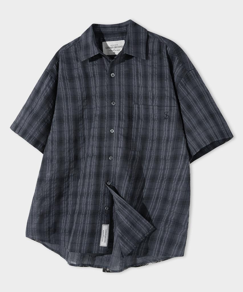 LEMAIN SECOND Check Oversized Short Sleeve Shirt [Charcoal]