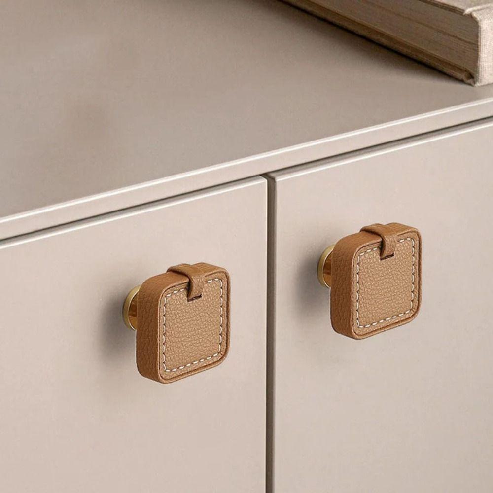 Easy-Grip Design Leather Cabinet Knobs Rust Resistant Dresser Furniture Door Knobs  for Kitchen