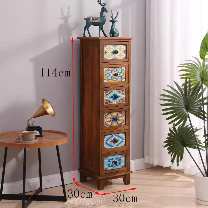 American Solid Wood Narrow Five-Drawer Sideboard and Bedside Cabinet