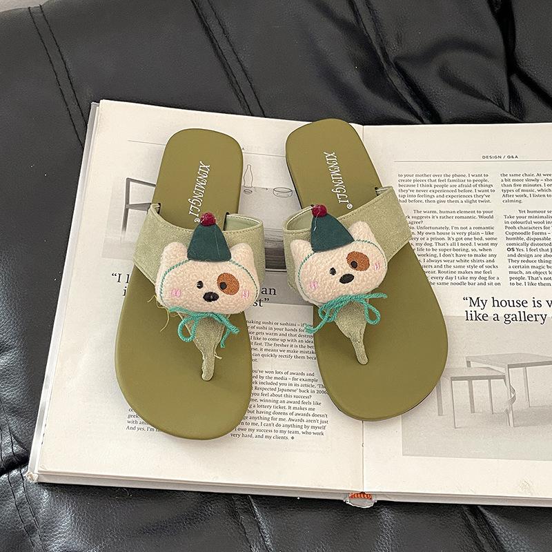 Round head thick bottom herringbone cool slippers women's summer retro cartoon cute doll casual comfortable flat bottom cool slippers