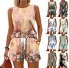 Women's Summer Colour Block Print Vest Sleeveless Top Shorts Set