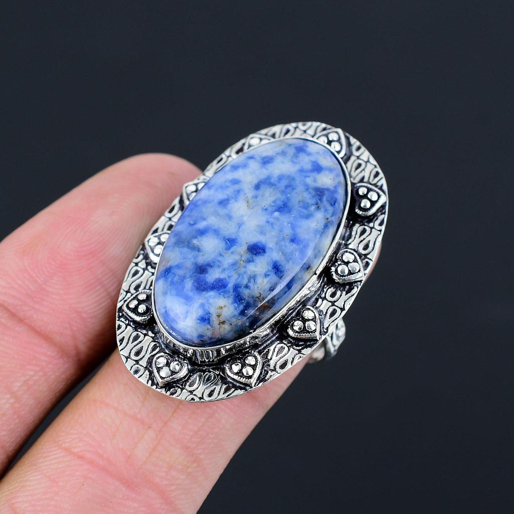 Sodalite Gemstone Sterling Silver Wife Anniversary Promise Statement Ring US 9