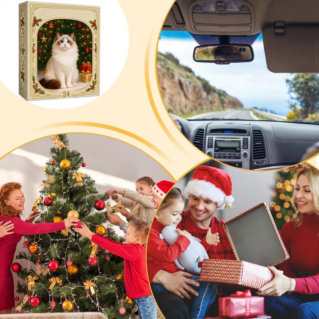 2025 Christmas Advent Calendar 24 Days Cat Pendants 2D Acrylic Hanging Ornaments for Cat Lovers Home Christmas Tree Decorations