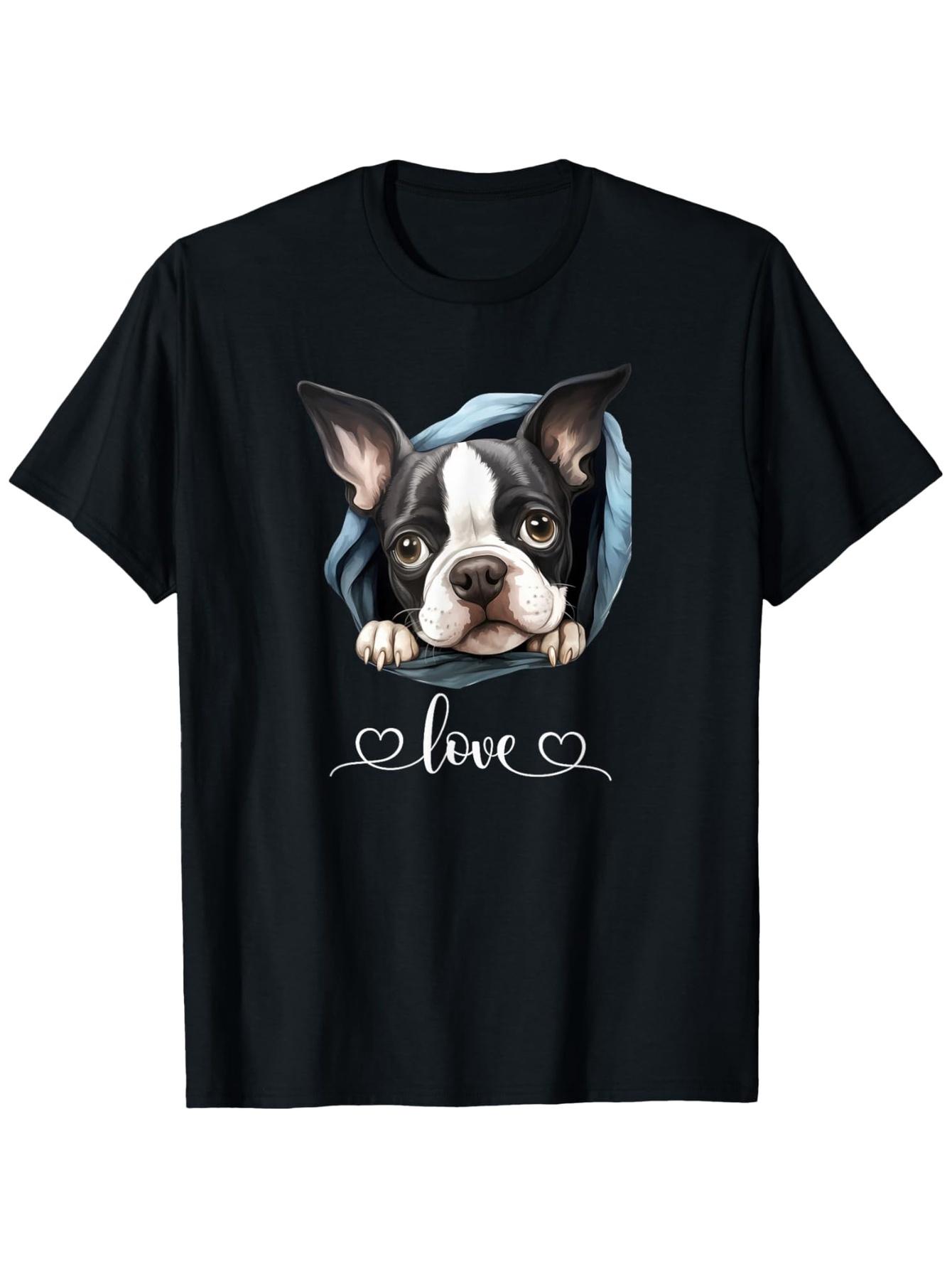 Cute Dog Graphic Love Puppy Boston Terrier Dog T-Shirt S разноцветный