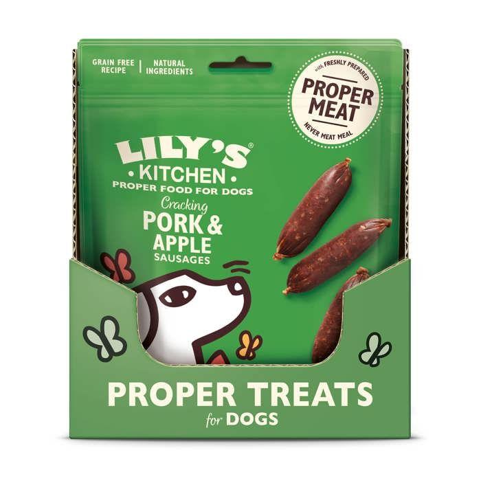 Lily's Kitchen Friandises Recette sans céréales pour chien - Mini saucisses au porc, avec de la pomme 70 g (Lot de 8)
